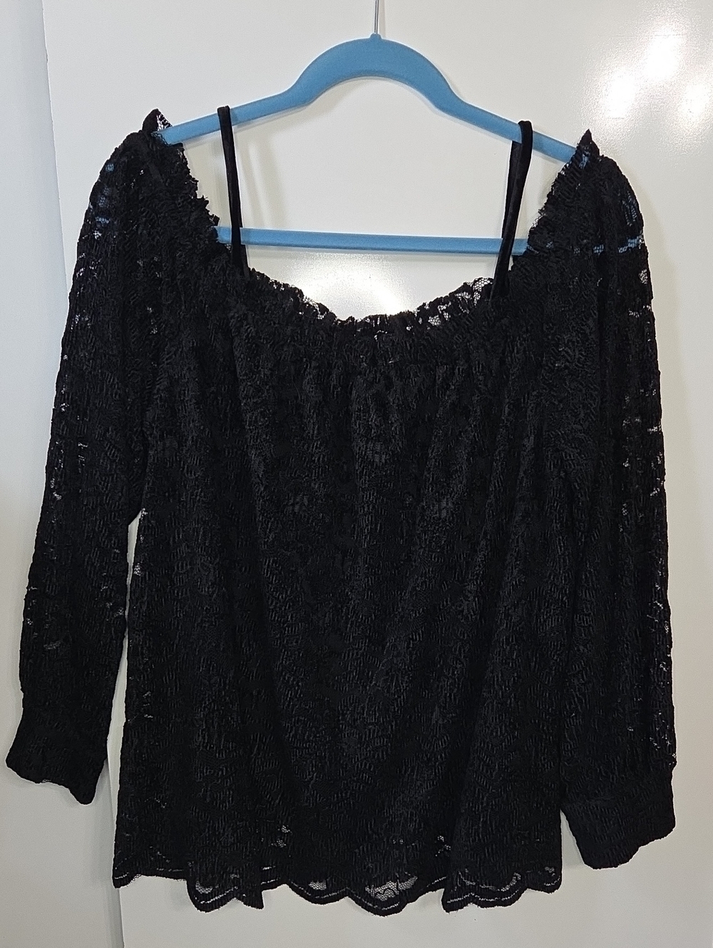 Anthropologie Black Lace Off-Shoulder Blouse